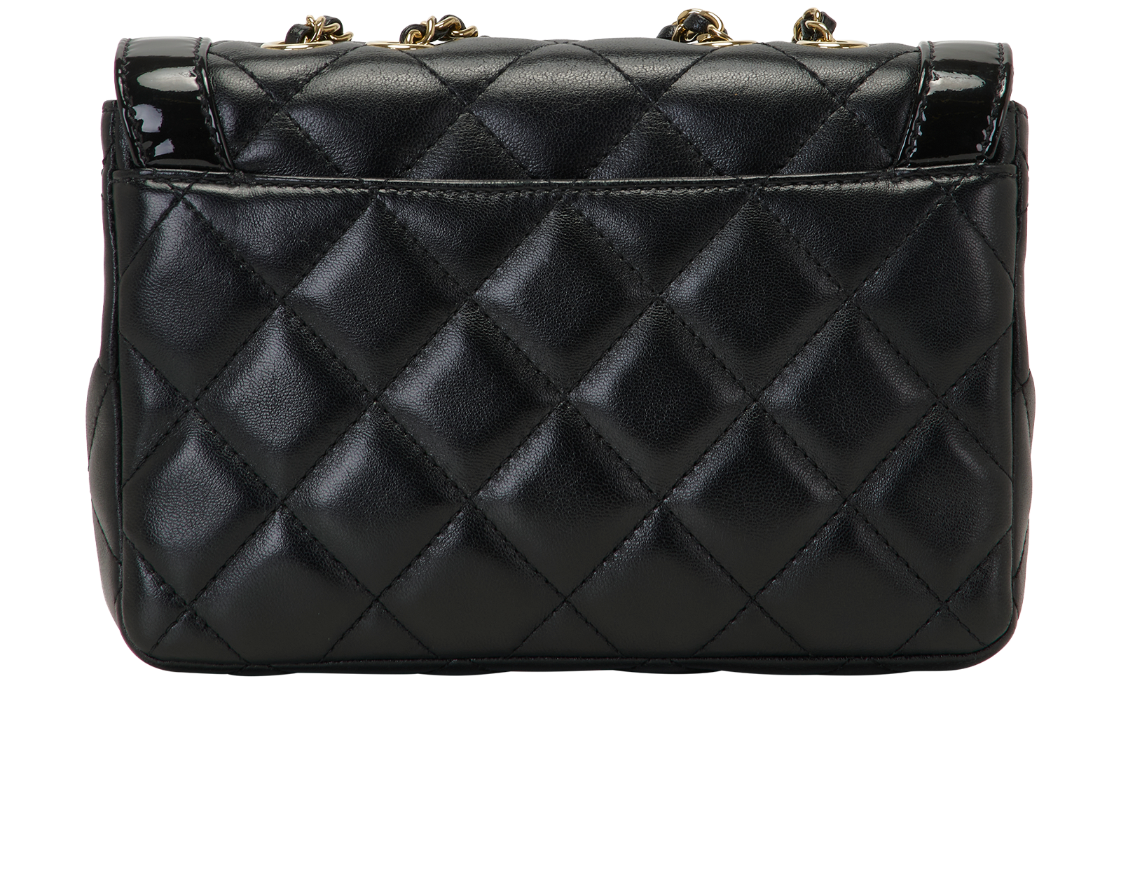 Bordered Single Flap, &pound;2,100, Handbags, Black, Lambskin Leather/Patent Leather, Back view